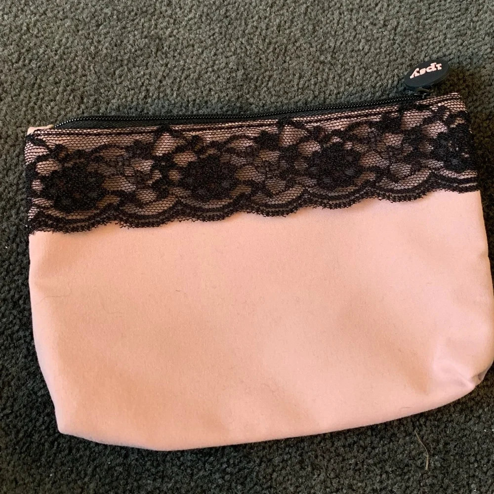 IPSY Blushing Pink Cosmetic Clutch Bag Trimmed with Black Lace